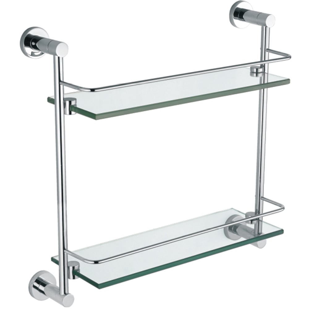 Nes Home 2 Shelf Clear Glass Bathroom Rack with Round Chrome Brackets Image 1