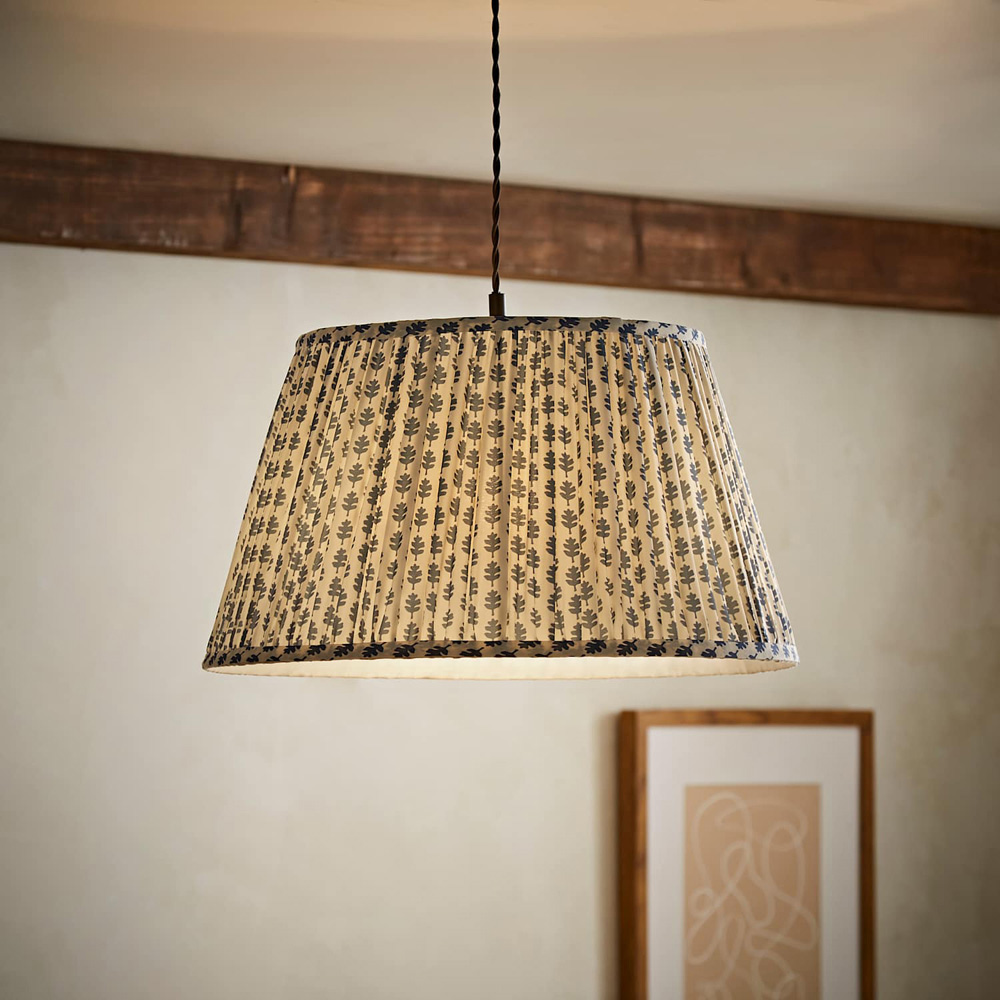 ValueLights Grange Blue Floral Pleated Large Pendant Shade Image 2