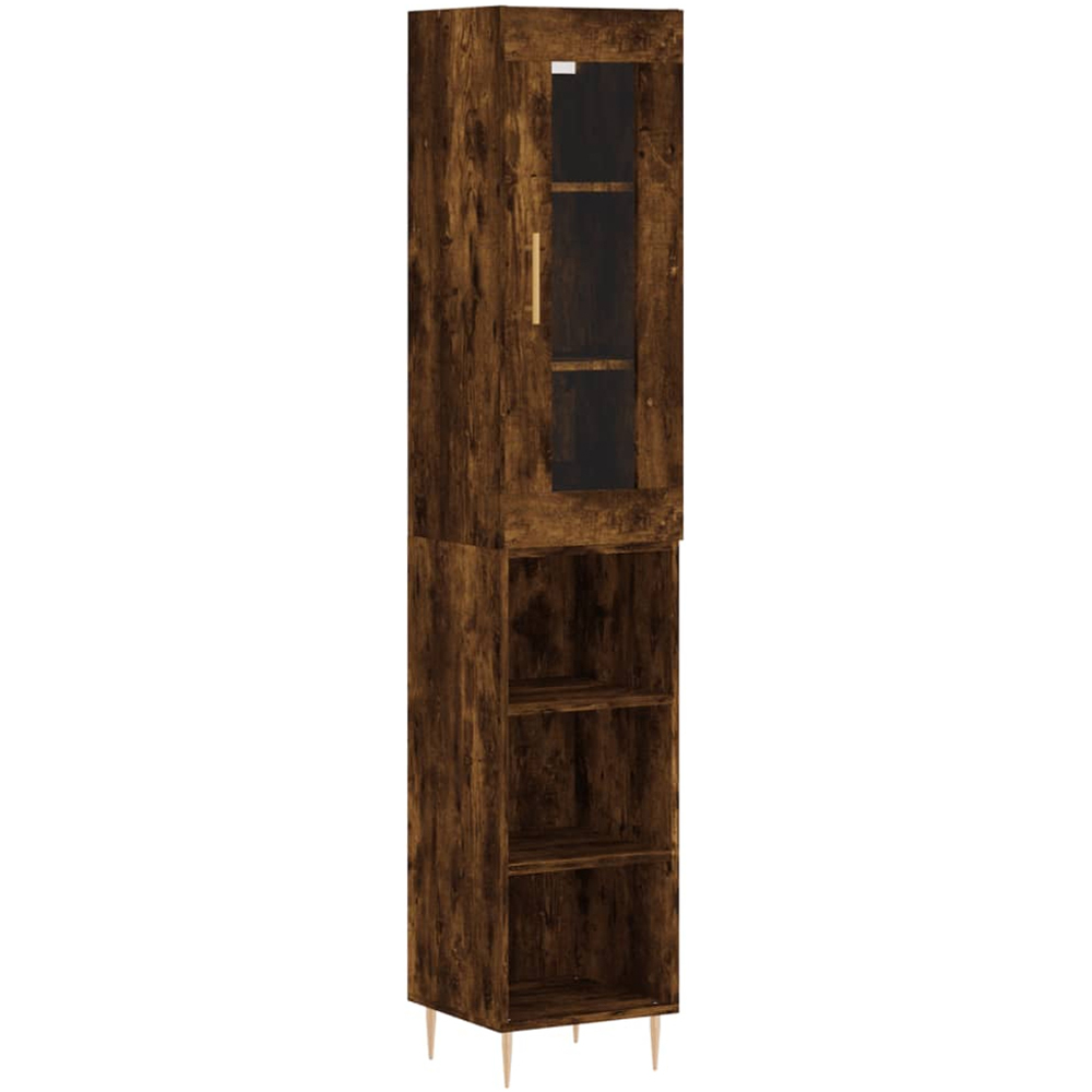 vidaXL Single Glass Door 3 Shelf Smoked Oak Highboard Image 2