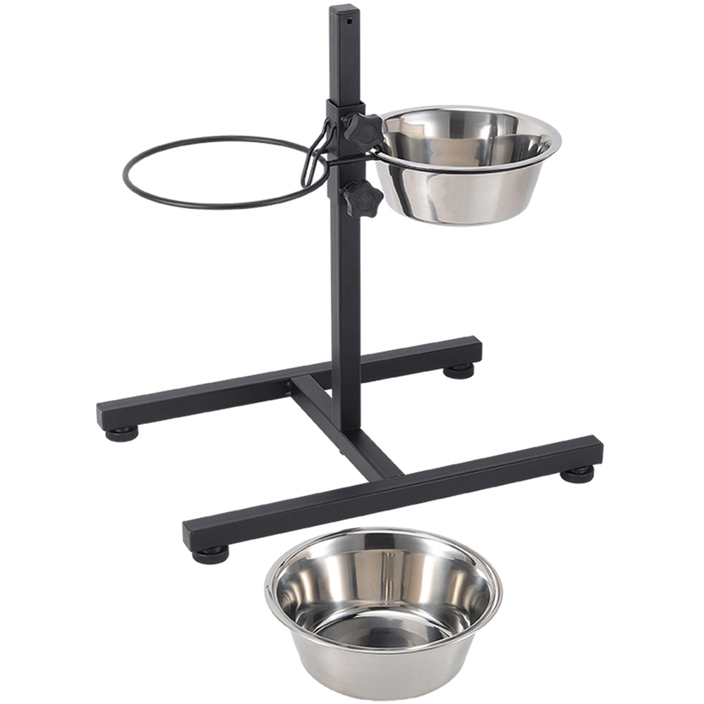 H&O Direct Small Double Bowl Height Adjustable Stainless Steel Pet Feeder Image 2