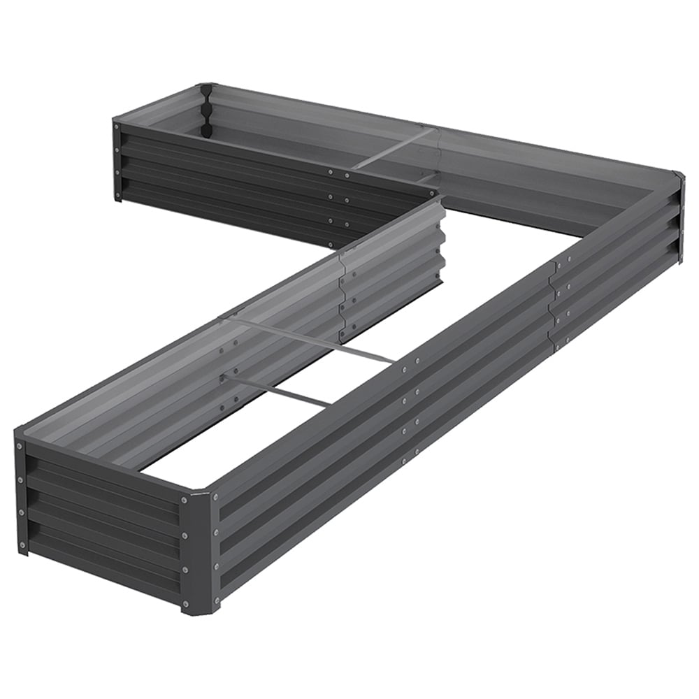 Living and Home Dark Grey L Shape Galvanized Steel Raised Garden Bed 207 x 277cm Image 1