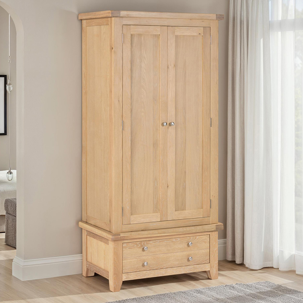 Seconique Windsor 2 Door Single Drawer Natural Oak Wardrobe Image 1