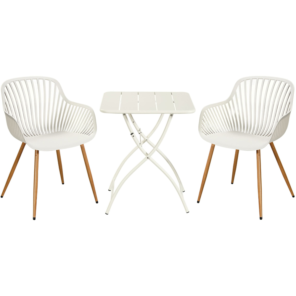 Core Products 2 Seater White Sunray Design Square Metal Foldable Table Garden Bistro Set Image 2