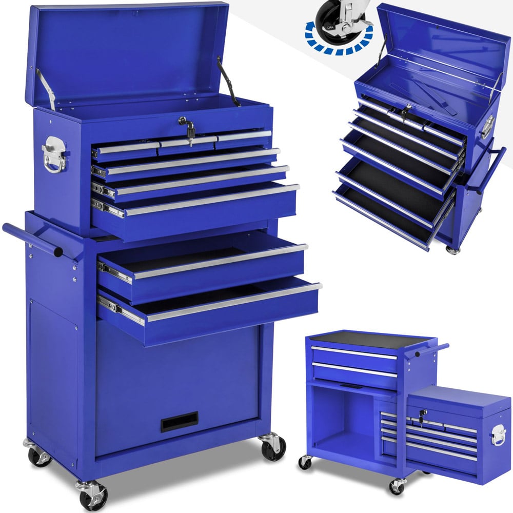 tectake 8 Drawer Blue Tool Chest of Drawers with Wheels Image 2
