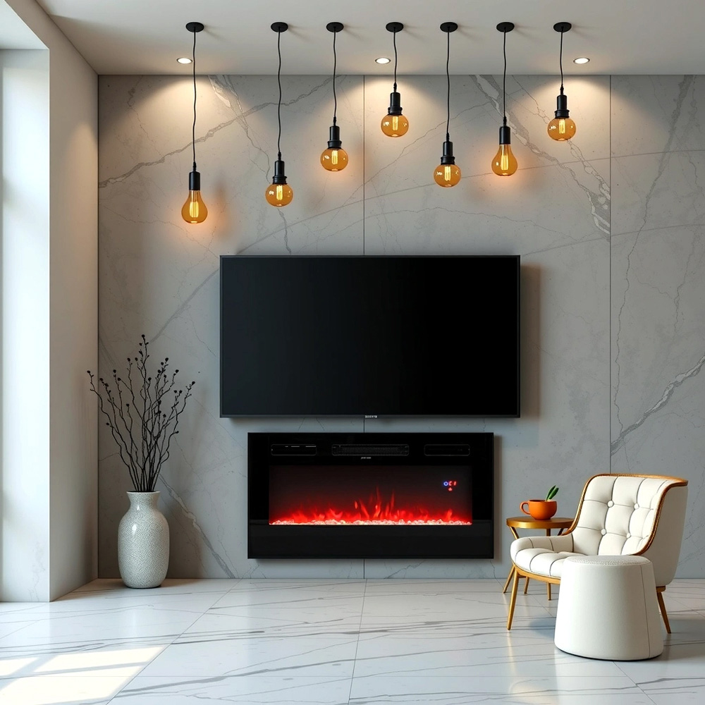 Living and Home PM1351 36 Inch Black Modern Recessed Electric Fireplace Image 9
