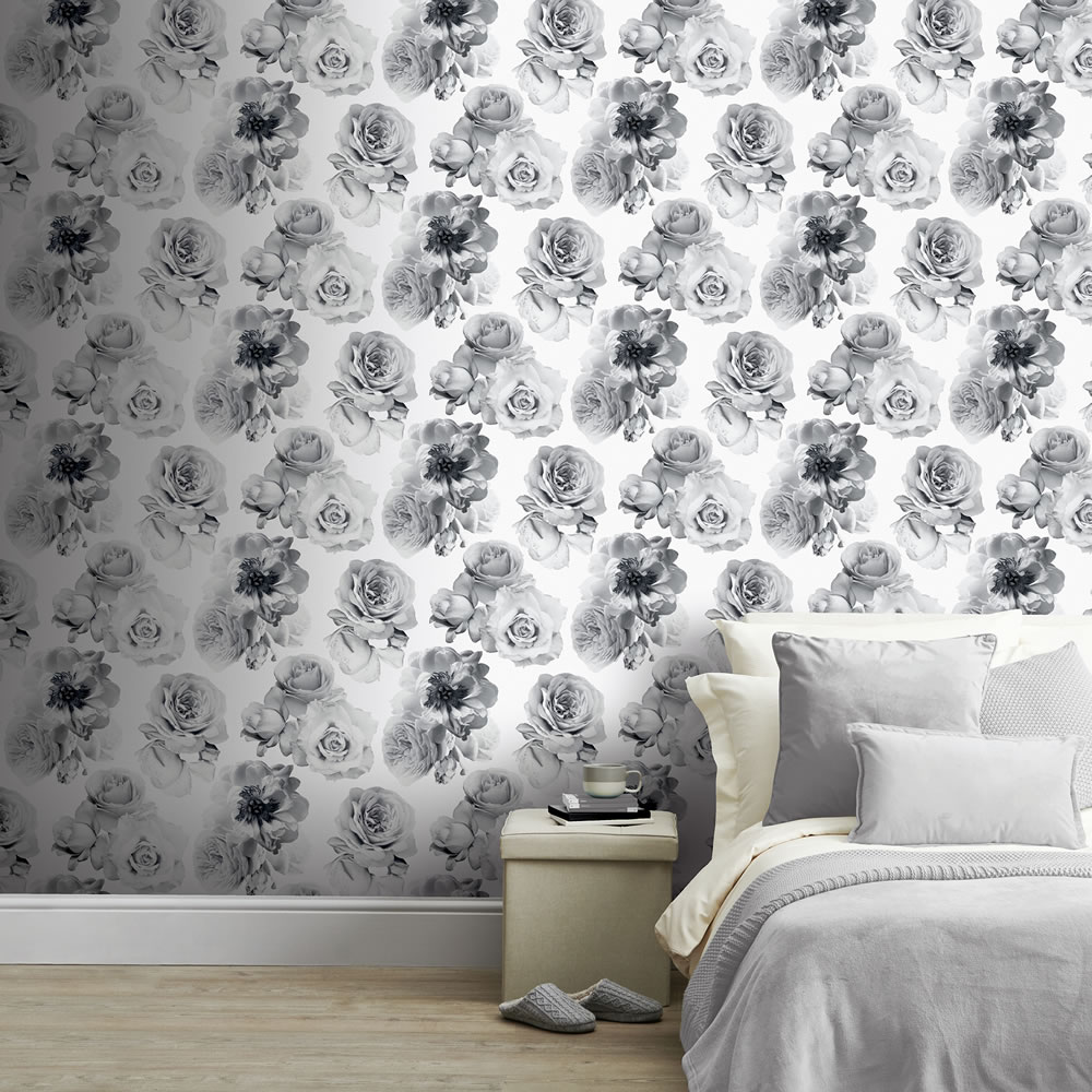 Arthouse Floral Bloom Mono Wallpaper Wilko