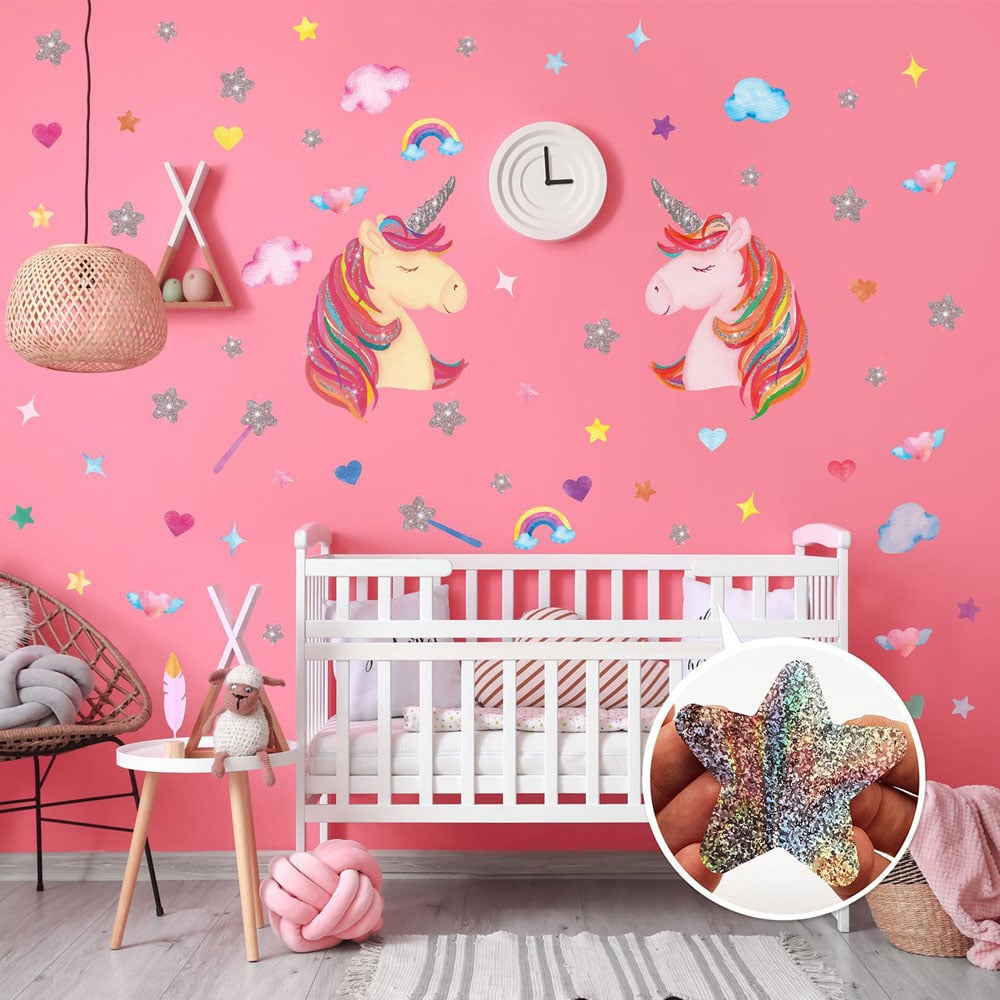 Walplus Kids Watercolour Unicorns with Glitter Stars Wall Stickers Image 3