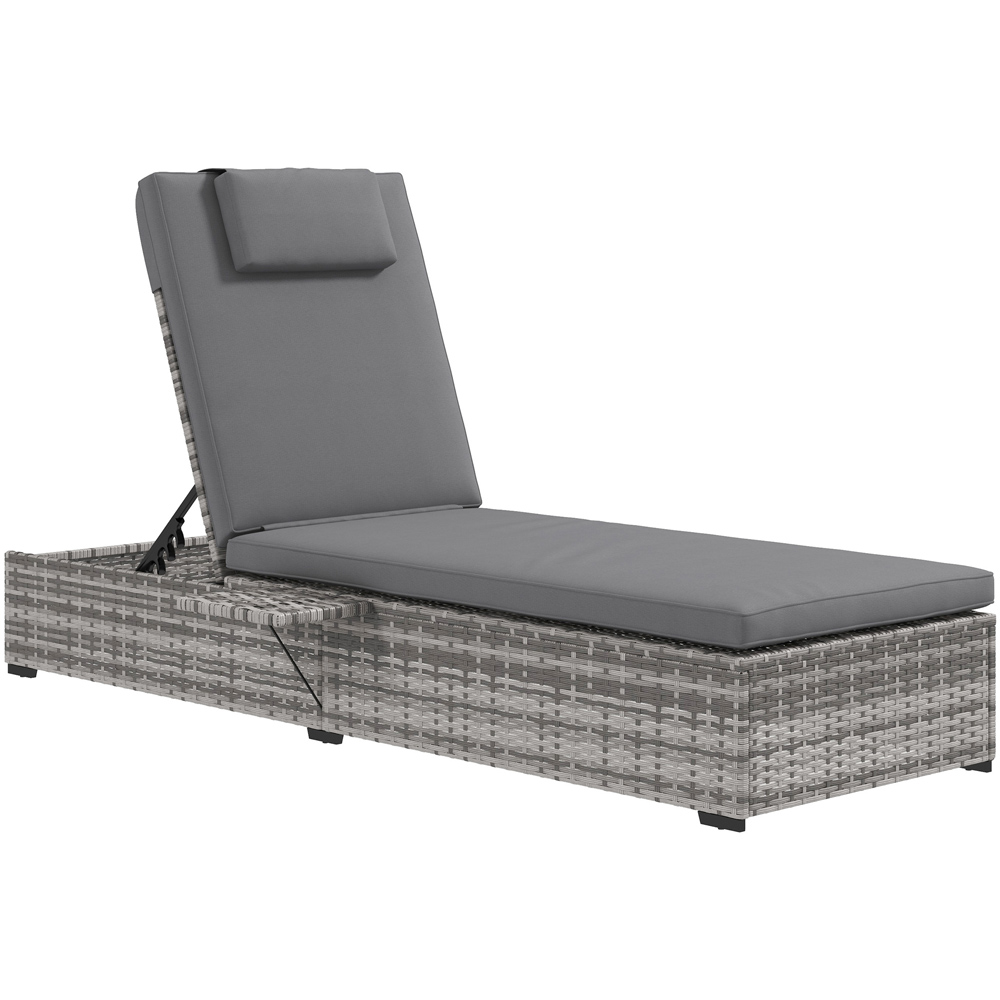 Outsunny Grey Rattan Reclining Sun Lounger with Cushions Image 2