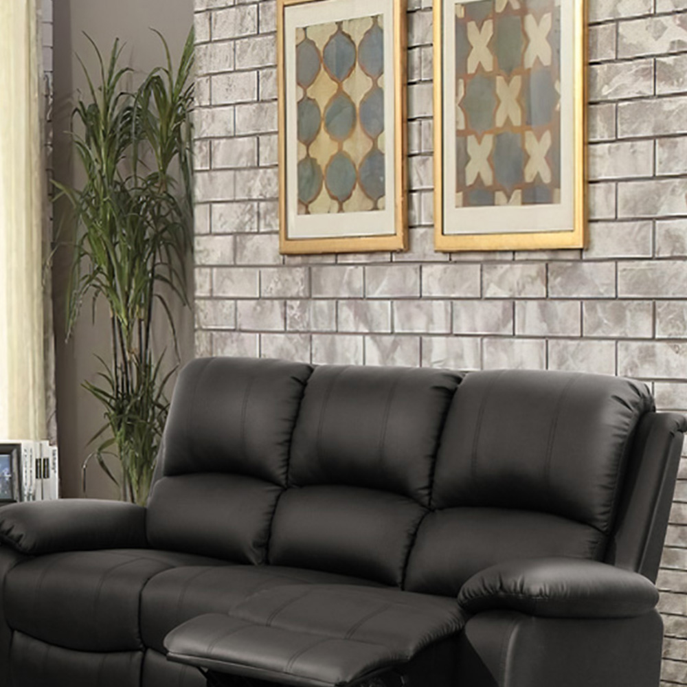 Brooklyn 5 Seater Black Bonded Leather Manual Recliner Sofa Set Image 3