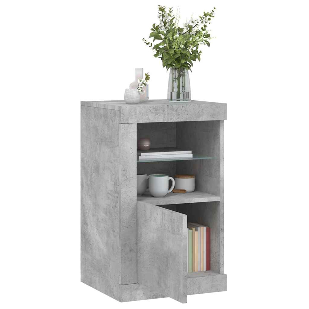 vidaXL Single Door 2 Shelf Concrete Grey Side Cabinet with LED Lights Image 4