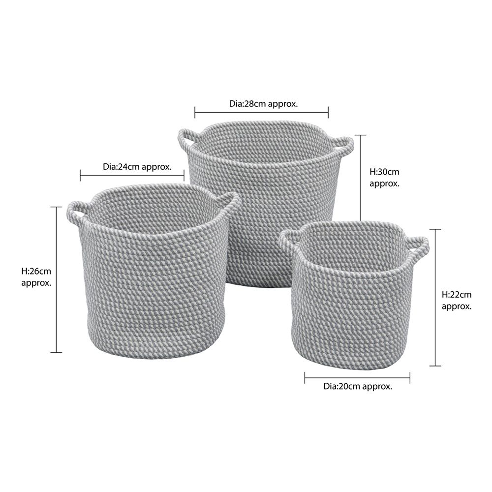 JVL Edison Set of 3 Cotton Rope Storage Baskets Image 7
