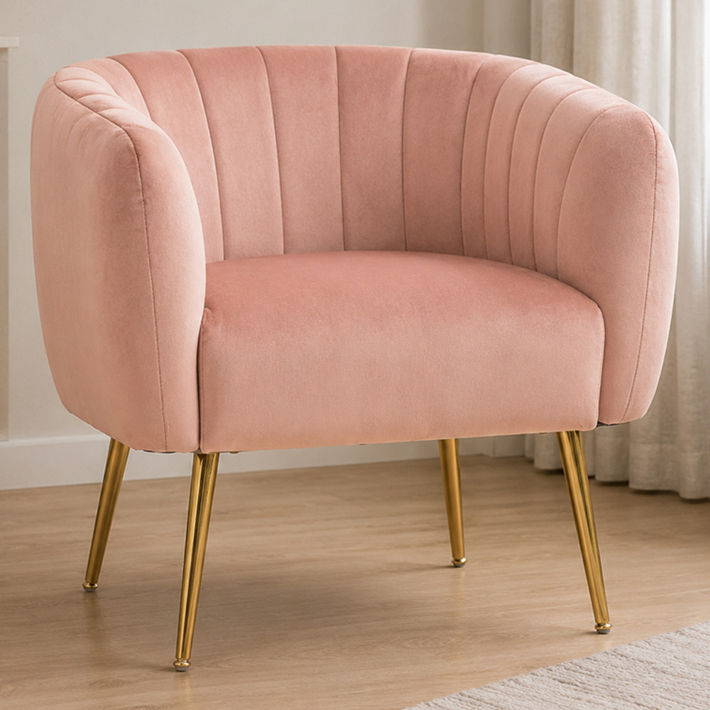 Premier Housewares Larissa Pink Velvet Channel Tufted Accent Chair Image 1