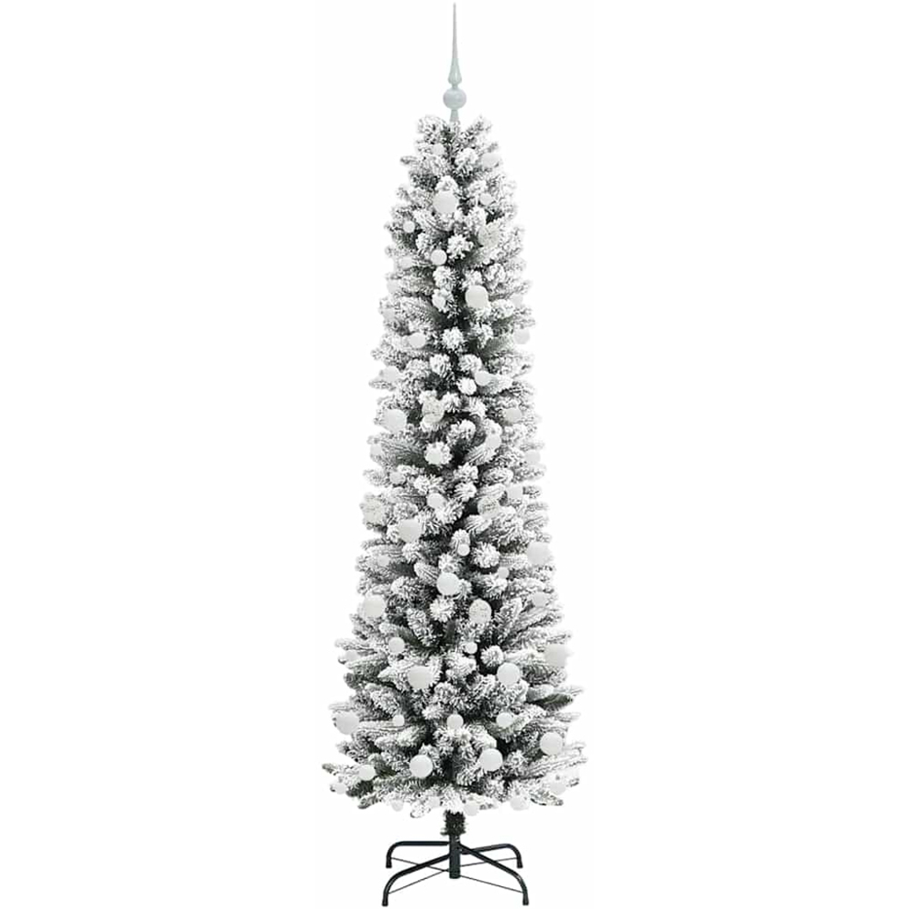vidaXL Pre-Lit Warm White LED and White Baubles White Artificial Christmas Tree with Stand 6ft Image 4