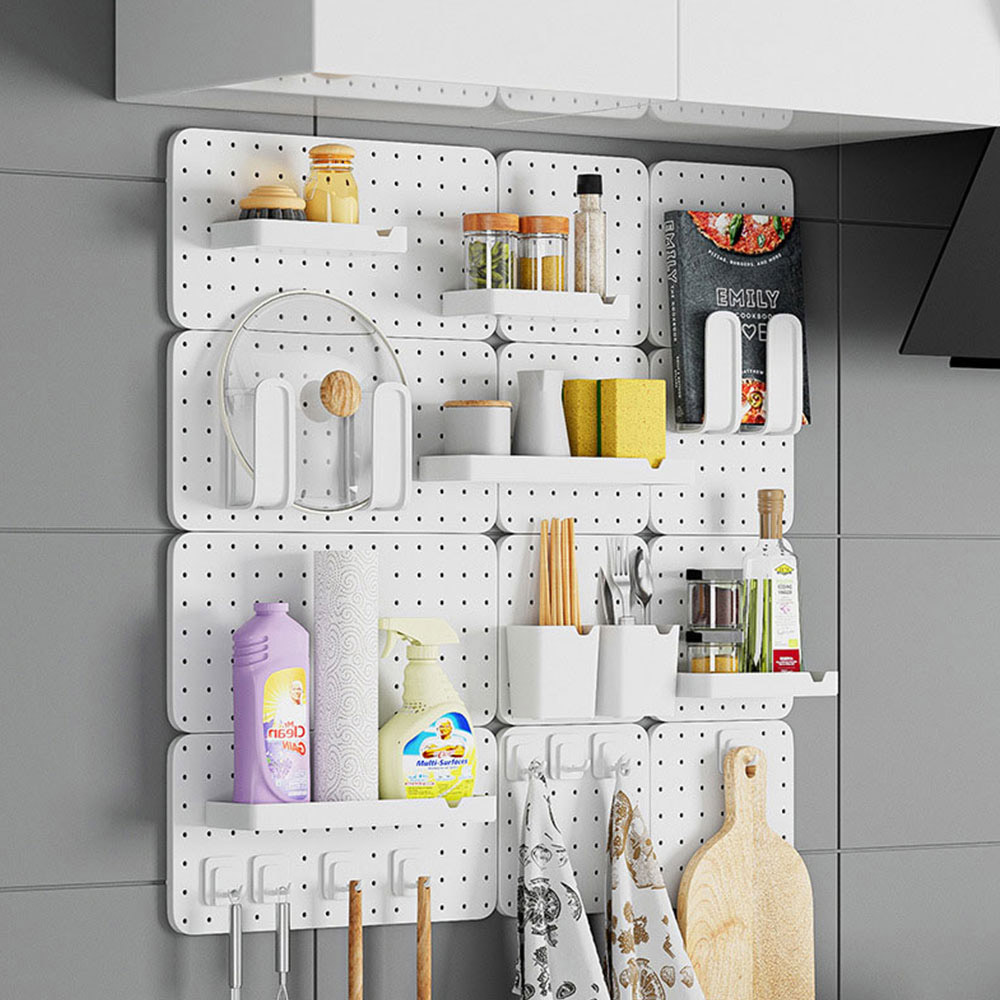 Living and Home White Square Pegboard Wall Storage Rack Image 2