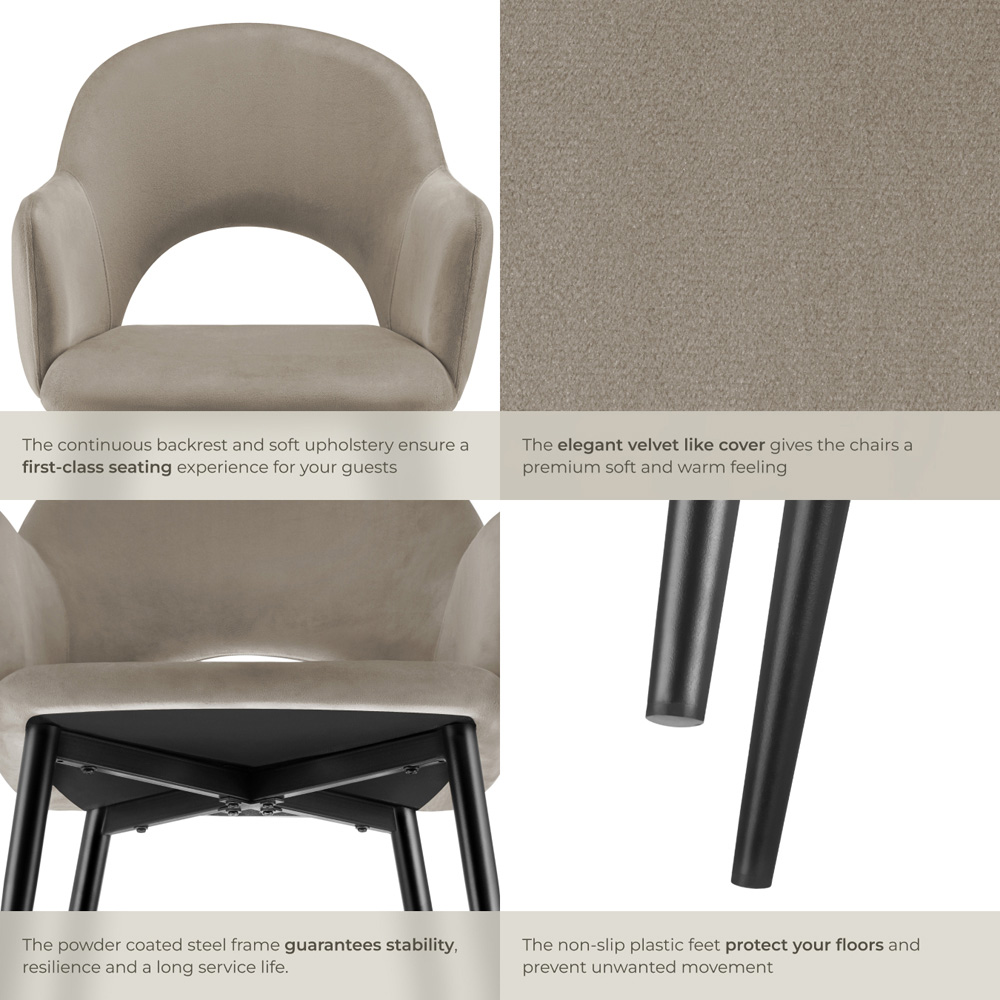 Tectake Sasha Set of 2 Taupe Velvet Padded Dining Chair Image 5