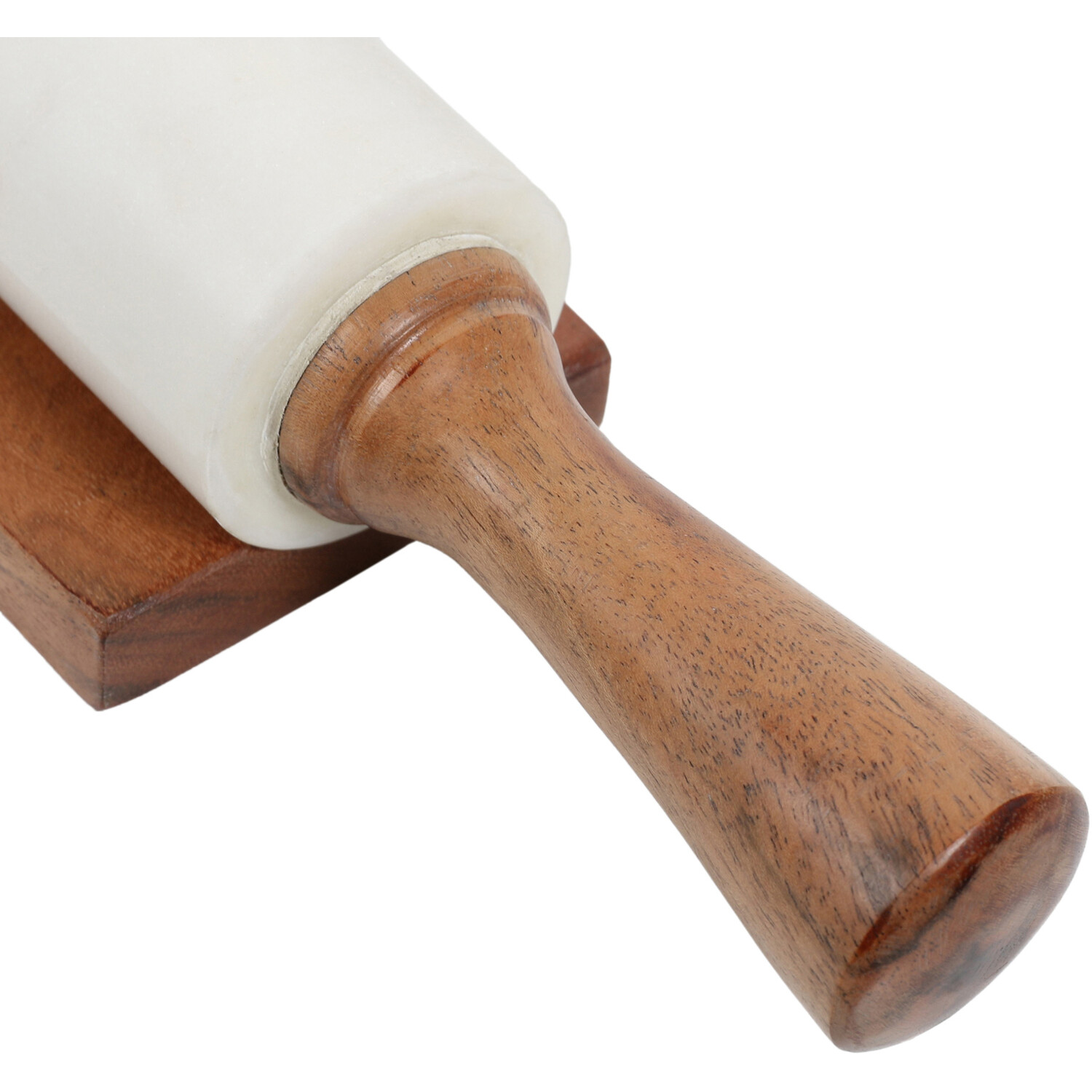 Marble Rolling Pin with Acacia Wood Stand - White Image 3