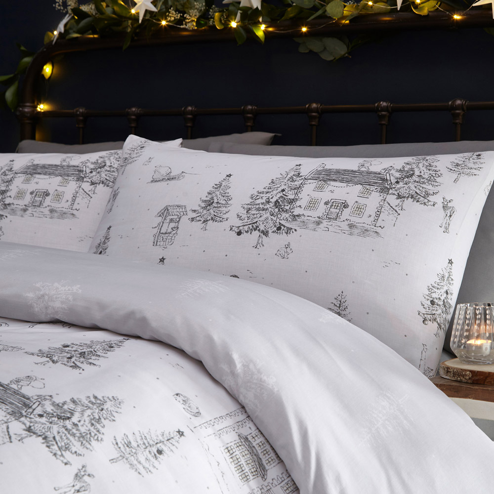 furn. Midwinter Single Snow Toile Duvet Cover Set Image 2