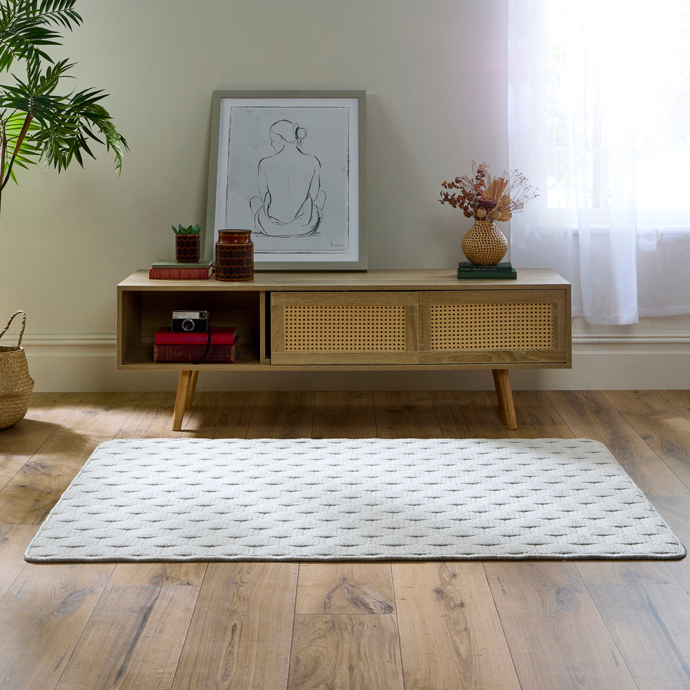 My Mat Ivory Sculptured Basketweave Washable Rug 100 x 150cm Image 2