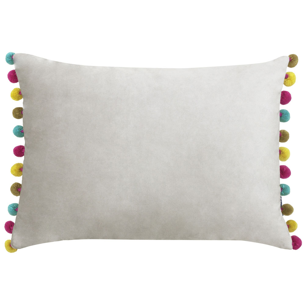 Paoletti Fiesta Dove Multicolour Pom Pom Velvet Cushion Image 1