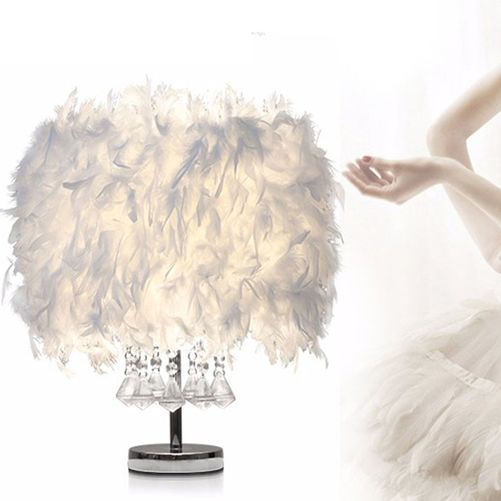 Living and Home LED Table Lamp with Transparent Crystals Feather Lampshade Image 8