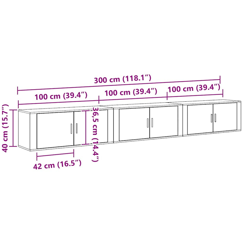 vidaXL 2 Door Old Wood Wall Mounted Wide TV Unit Set of 3 Image 9