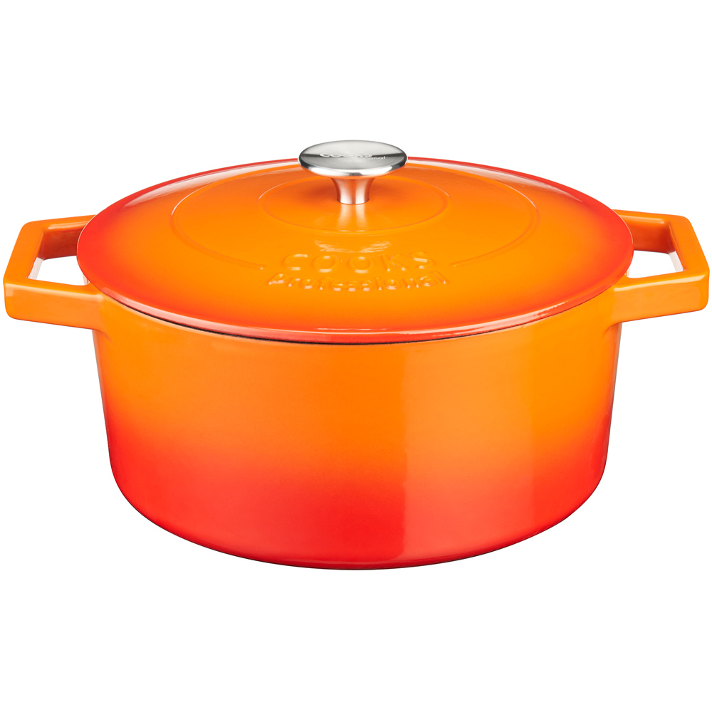 Cooks Professional 26cm Orange Cast Iron Casserole Dish with Lid Image 1