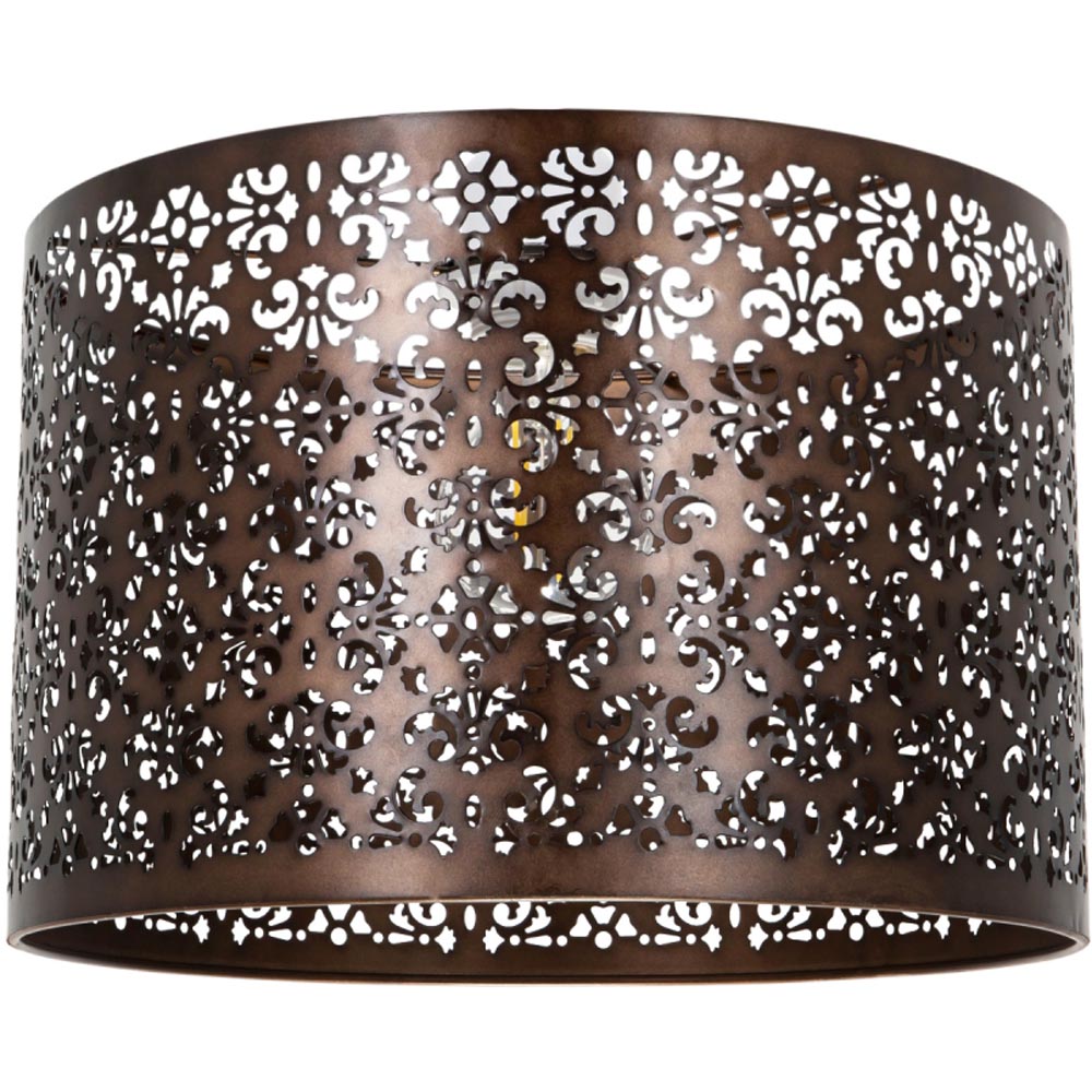 Happy Homewares Marrakech Designed Matt Bronze Metal Pendant Shade with Floral Decoration Image 6