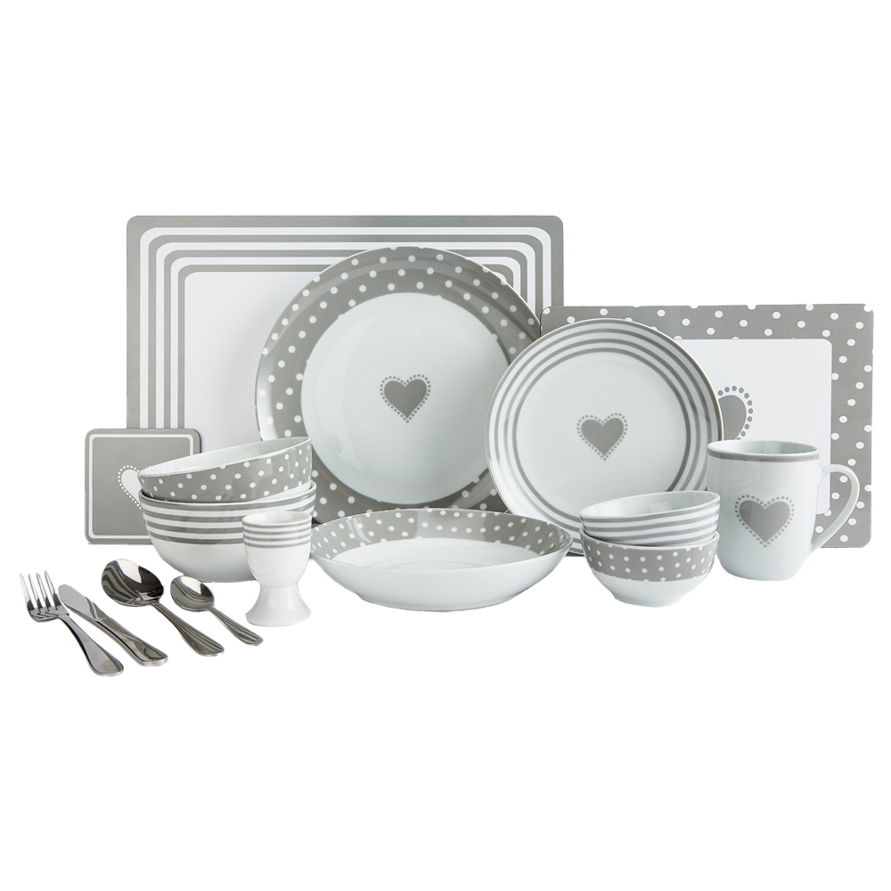 Waterside Grey Heart 80 Piece Dinner Set Image 1