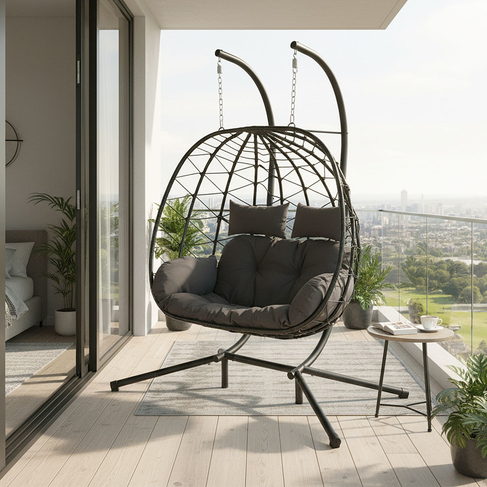 Living and Home 2 Seater Padded Swing Egg Chair with 4-Legged Metal Stand Image 8