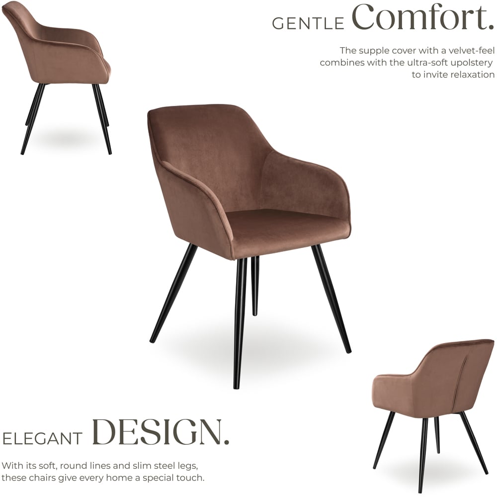 tectake Marilyn Set of 2 Brown and Black Velvet Look Padded Dining Chairs Image 3