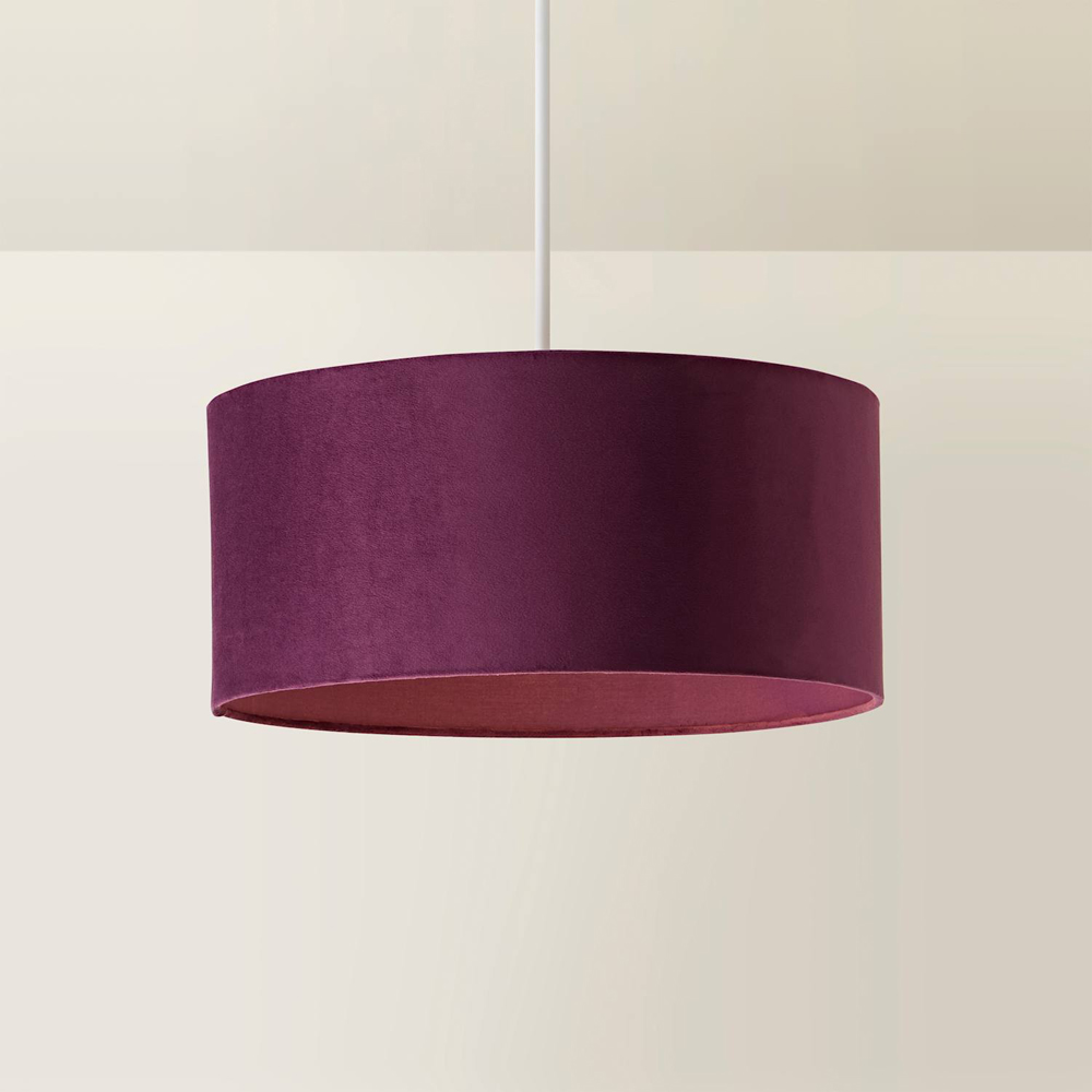 ValueLights Ashley Plum Velvet Squat Drum Easy Fit Lamp Shade 45cm Image 3