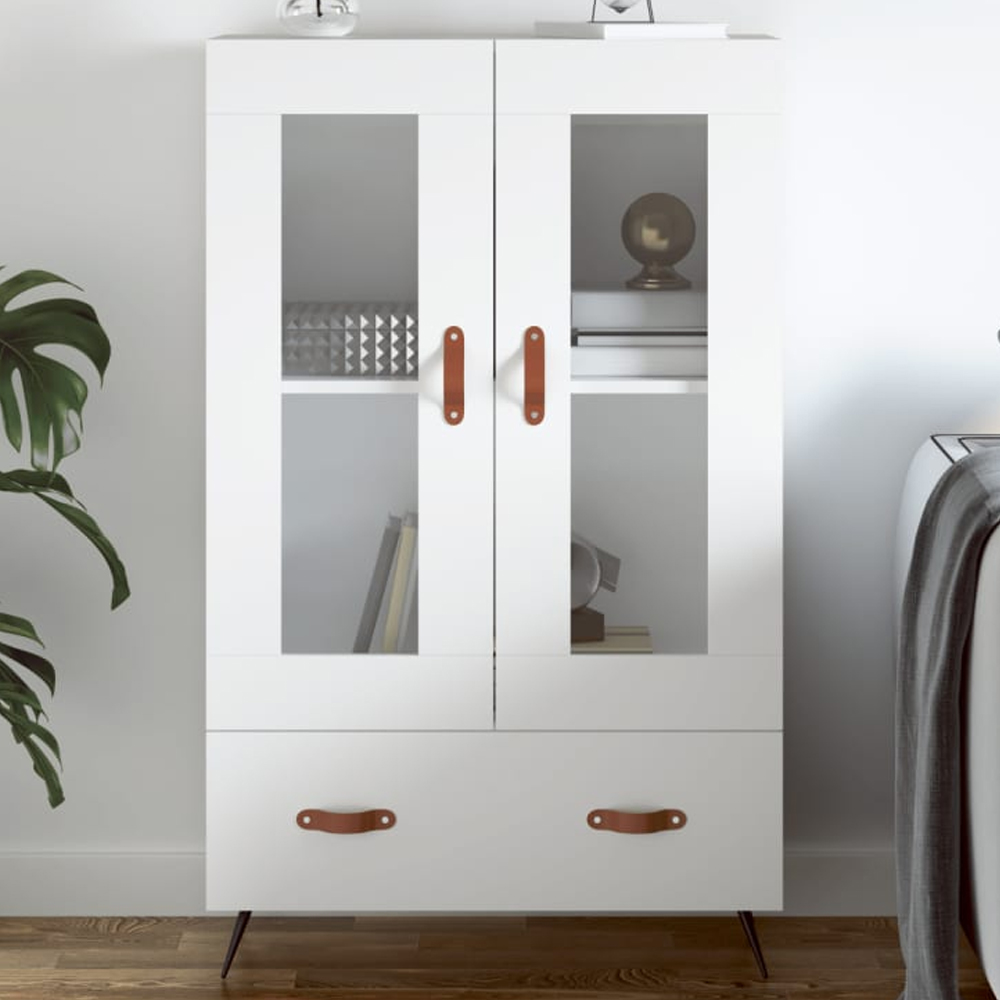 vidaXL 2 Door Single Drawer White Highboard with Metal Legs Image