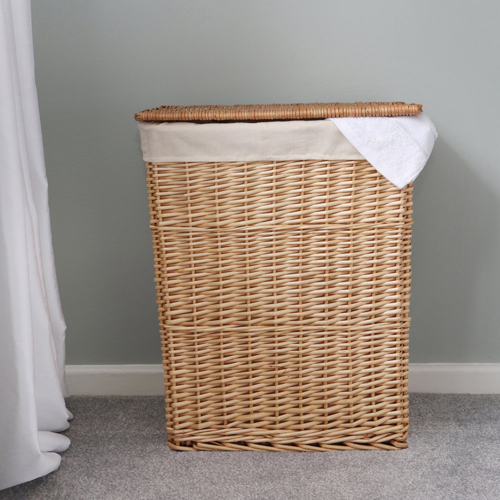 JVL Acacia Honey Rectangular Willow Laundry Baskets Set of 2 with 2 Waste Paper Baskets Image 7