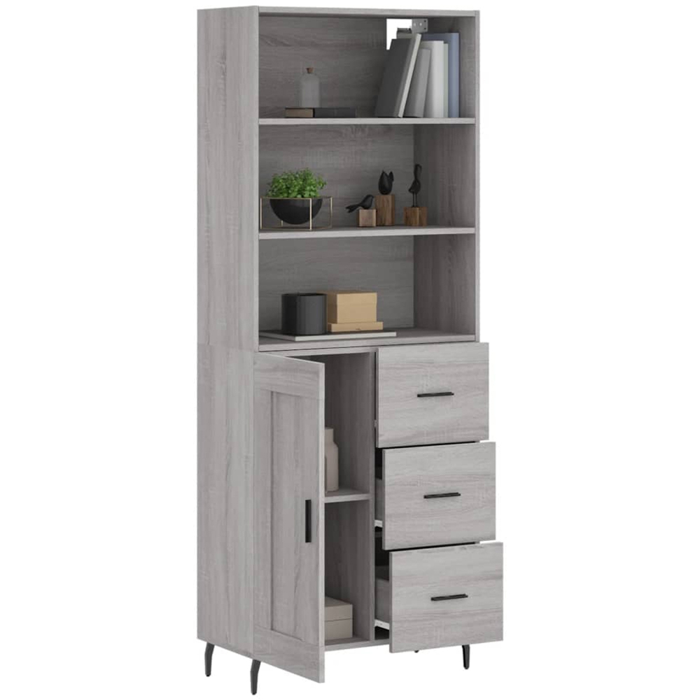 vidaXL Single Door 3 Drawer 3 Shelf Grey Highboard Image 3