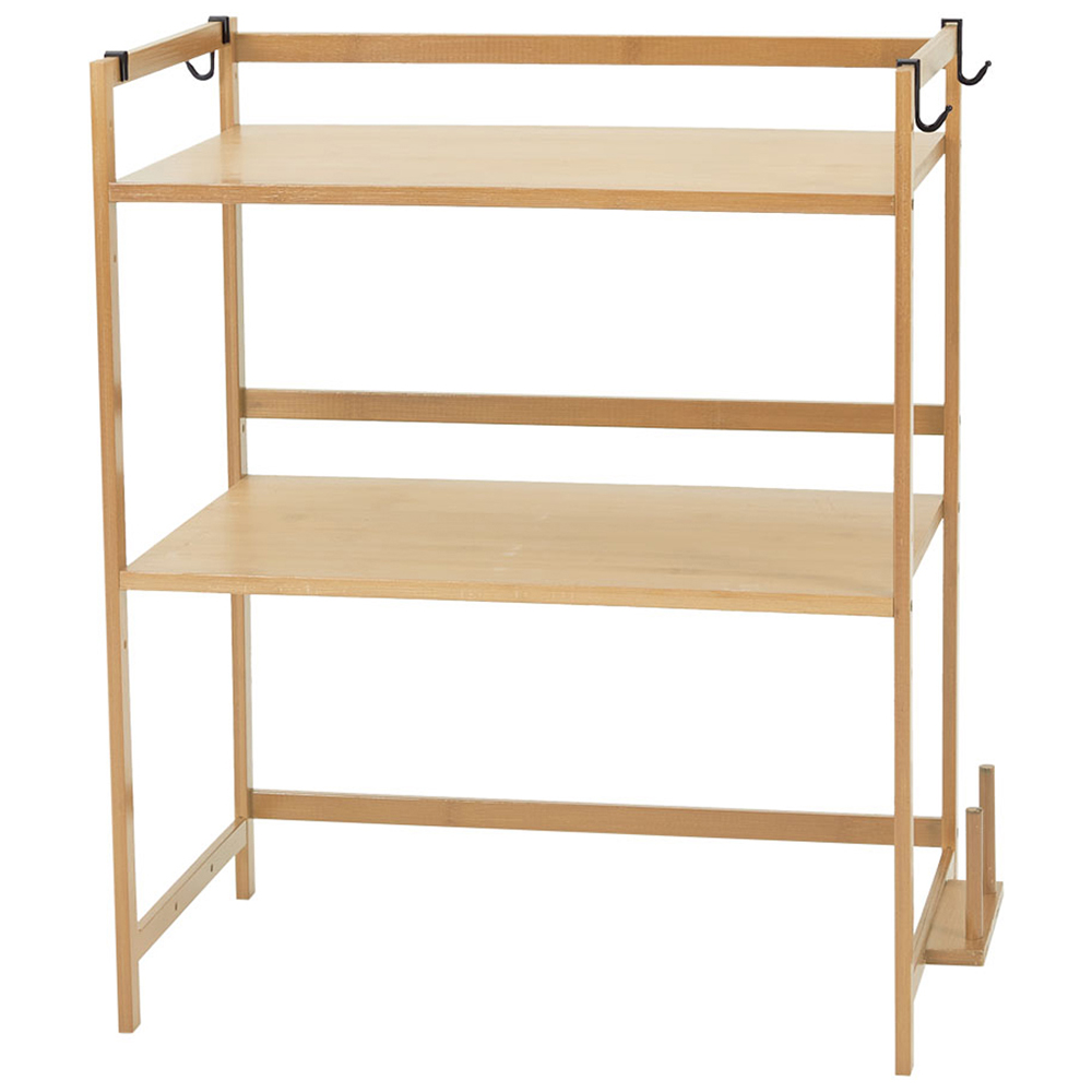 Living and Home 2 Shelf Natural Wooden Spice Rack Organiser with Hook Image 1