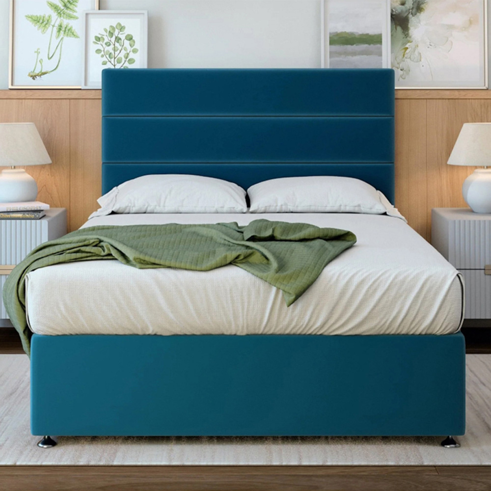 Bedmaster Small Double Marine Blue Plush Velvet 2 Drawer Divan Base Image 1