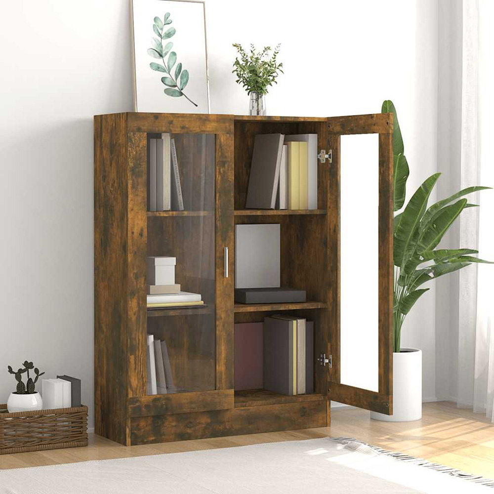 vidaXL 2 Door 3 Shelf Smoked Oak Vitrine Cabinet Image 6