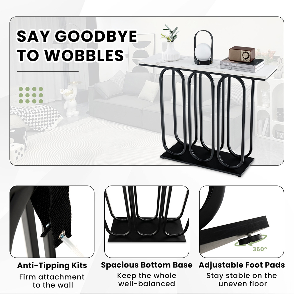 Costway Black Faux Marble Side Table Image 8