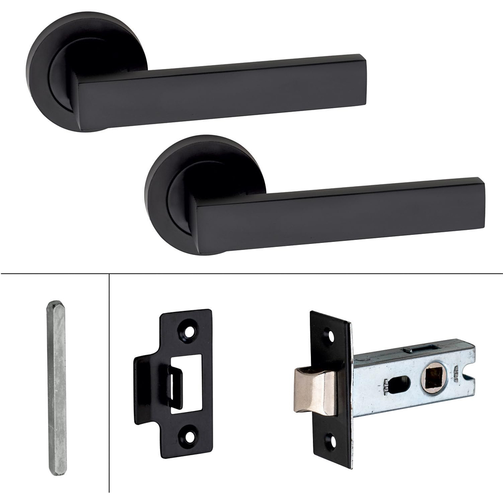 Golden Grace Delta Matt Black Door Handle Pair with Tubular Latch and 52mm 5 Pack Image 2