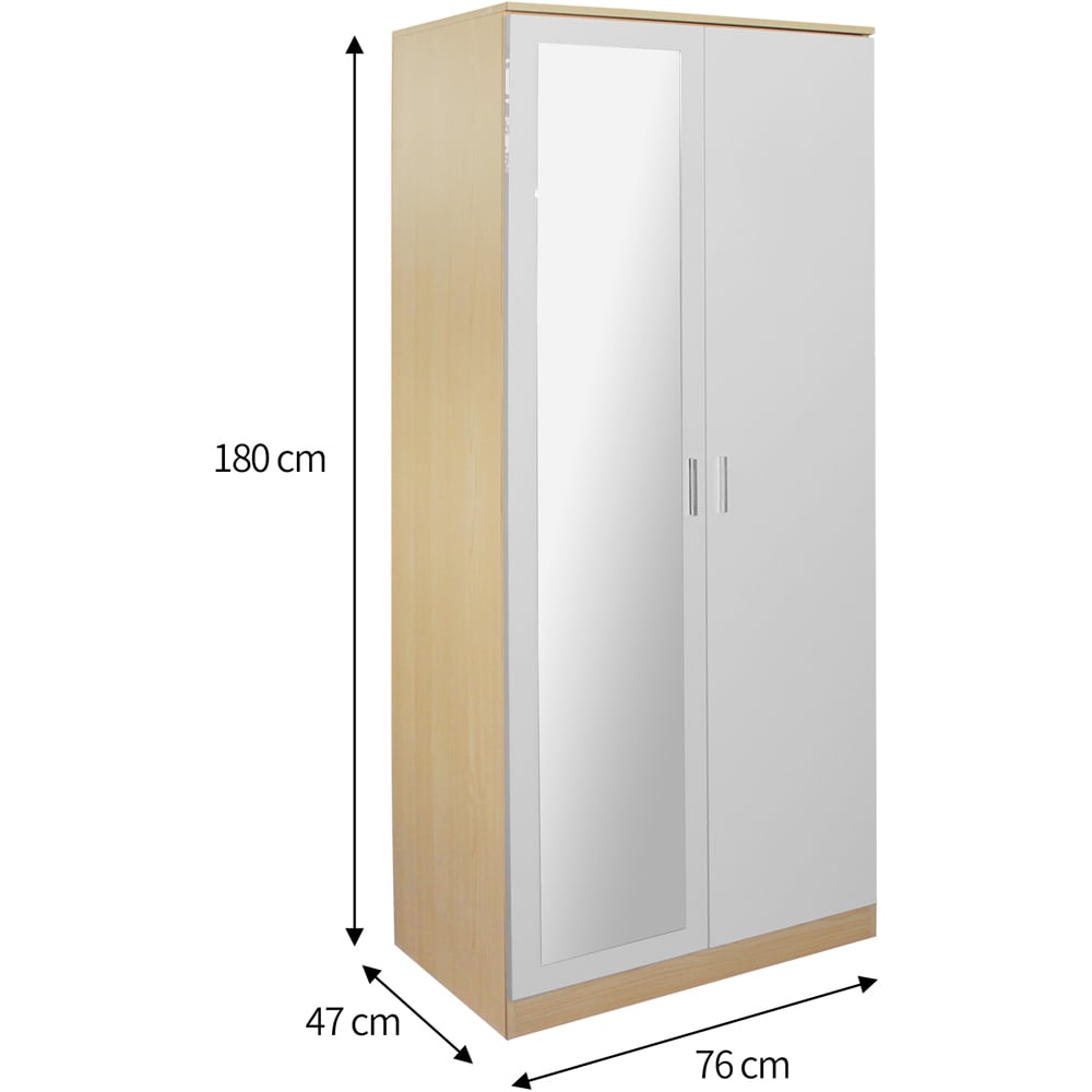 Brooklyn 2 Door Oak and White High Gloss Mirrored Wardrobe Image 4