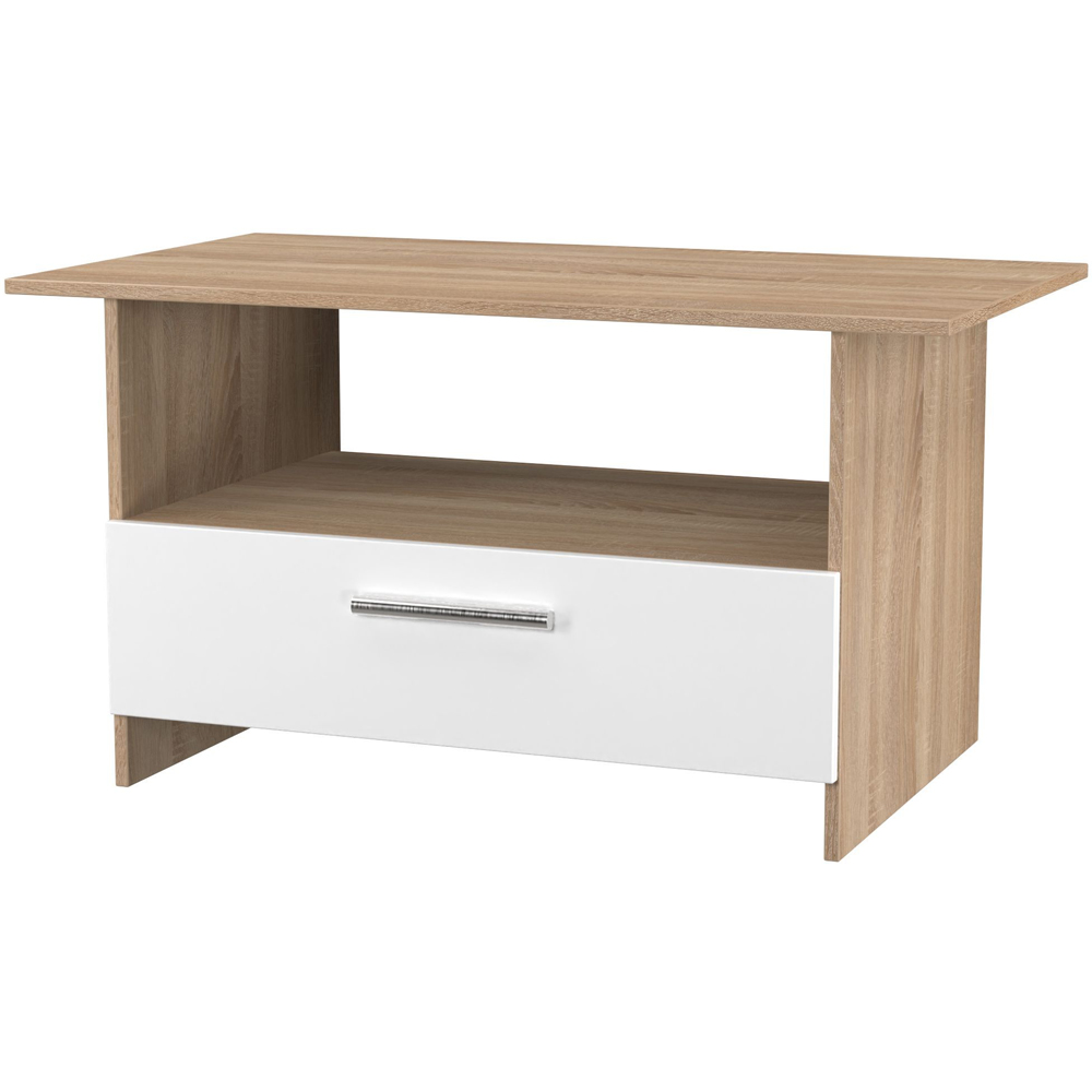 Crowndale Contrast Single Drawer White Matt and Bardolino Oak Coffee Table Ready Assembled Image 4