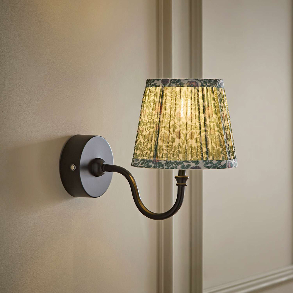ValueLights Lowe Green Floral Pleated Shade Black Rechargeable Wall Light with Bulb Image 6