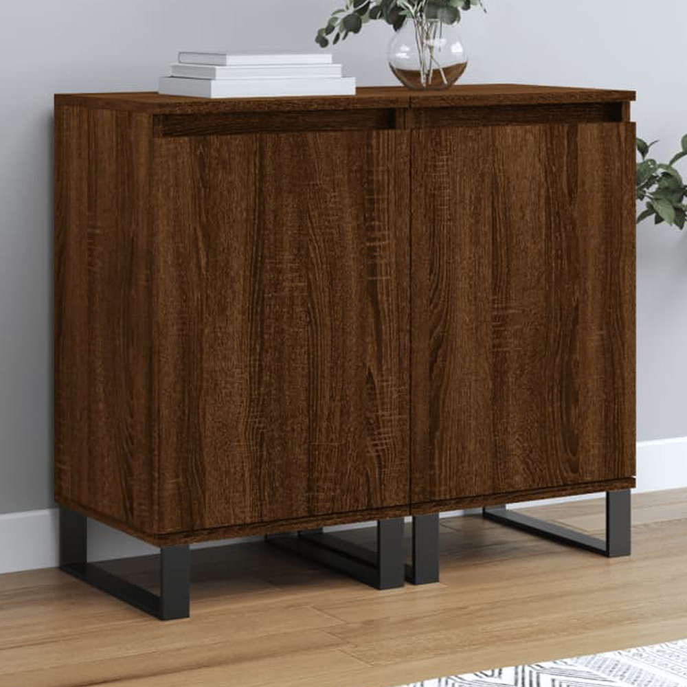 vidaXL Single Door Brown Oak Sideboard Set of 2 Image 1