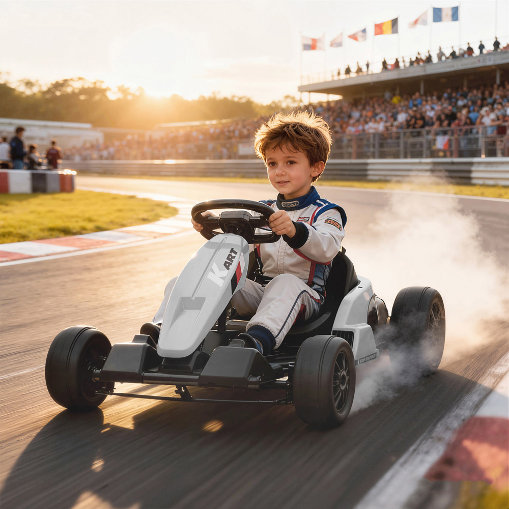 Tommy Toys AIYAPLAY Kids White Electric Ride One Go Kart with Drift Mode and Adjustable Seat 24V Image 2