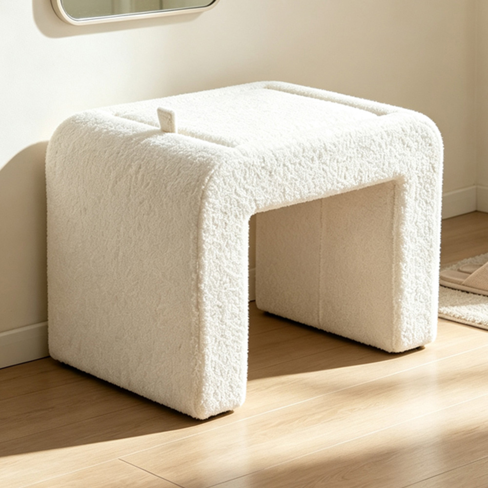 Living and Home White Sealette U-Shaped Footstool with Reversible Tabletop Image 1