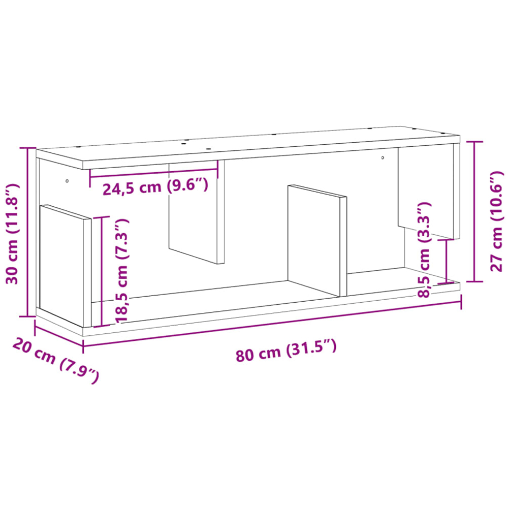 vidaXL 3 Open Shelf Black Wall Cabinet Image 9