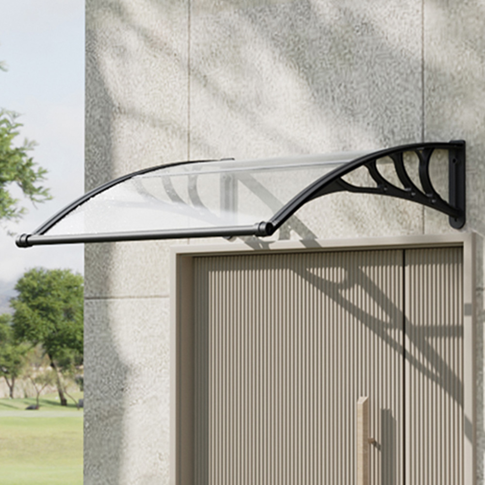 Living and Home Black Door and Window Outdoor Awning with Water Channel 1 x 1m Image 1