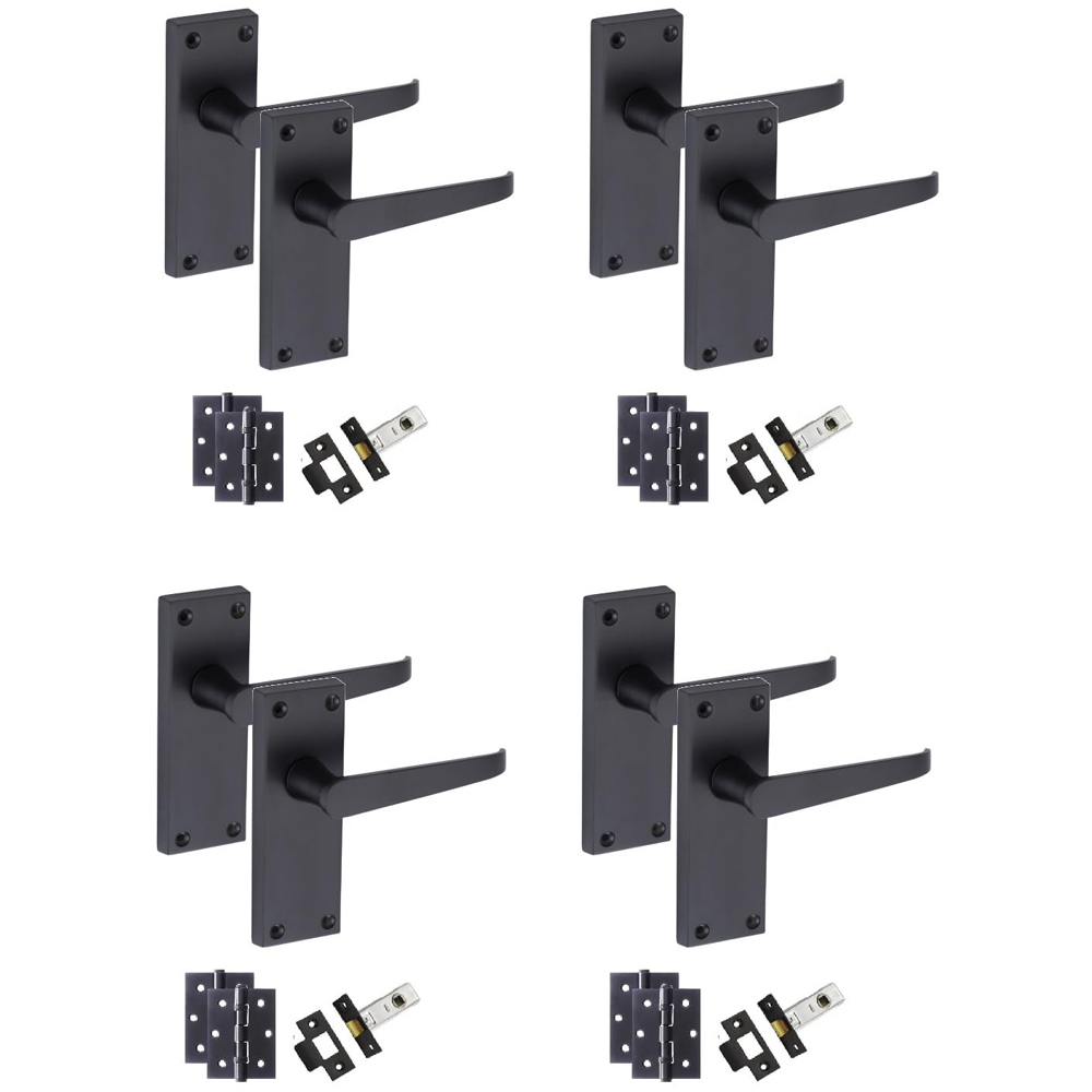Golden Grace Matt Black Victorian Straight Latch Door Handle Pair 120 x 40mm 4 Pack Image 1