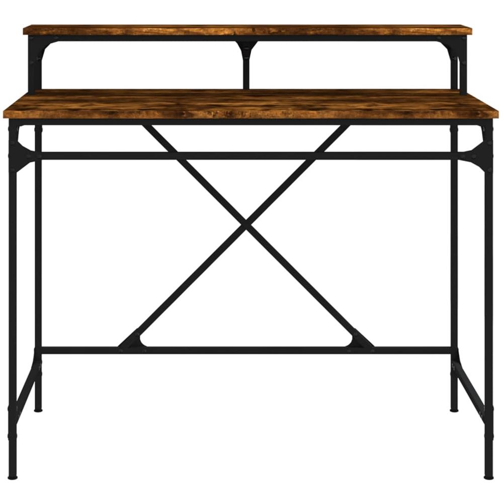 vidaXL Single Shelf Industrial Style Computer Desk Smoked Oak Image 4