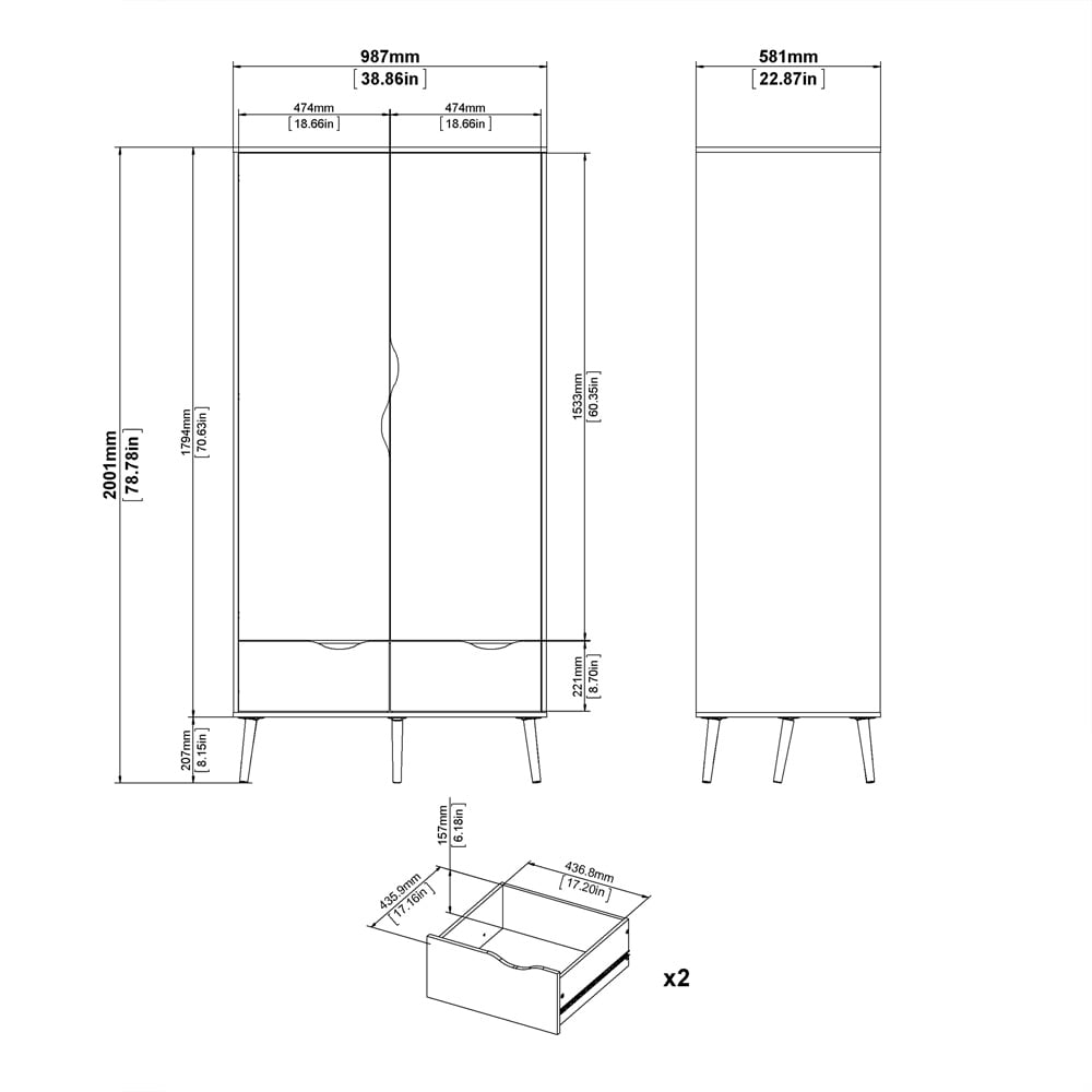 Florence 2 Door 2 Drawer Black and Oak Wardrobe Image 9